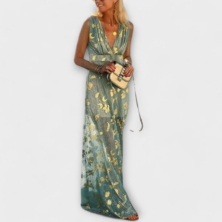 Flowing V-neck dress with sequin details