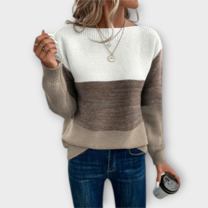 Clara - Elegant three-tone patchwork sweater