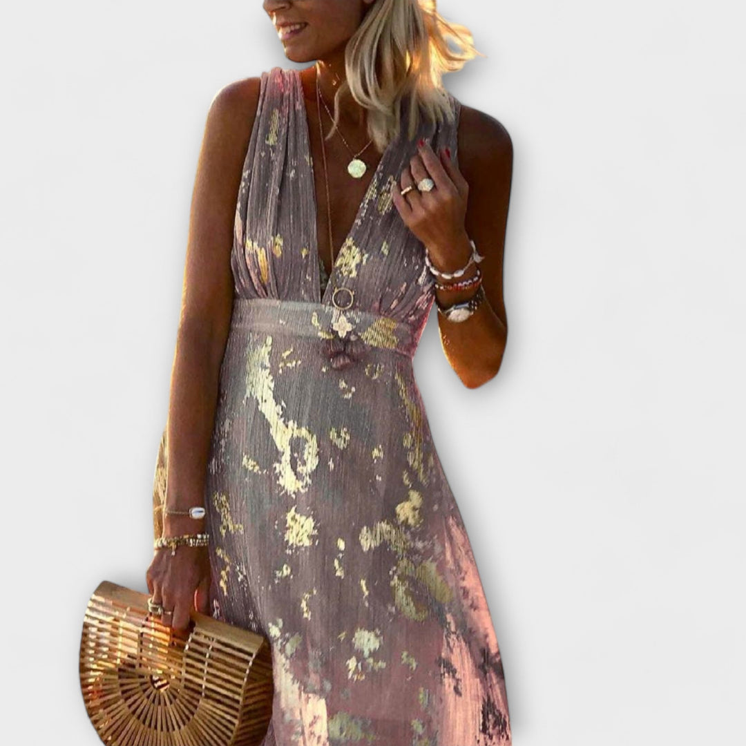 Flowing V-neck dress with sequin details