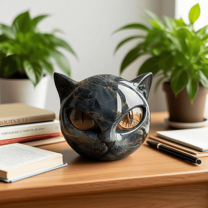 NyxCharm – Mystical Black Cat Head Sculpture