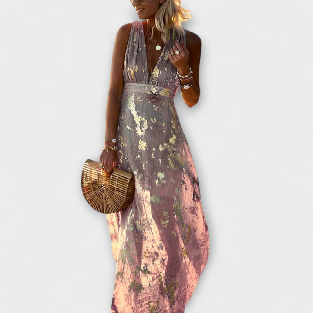 Flowing V-neck dress with sequin details