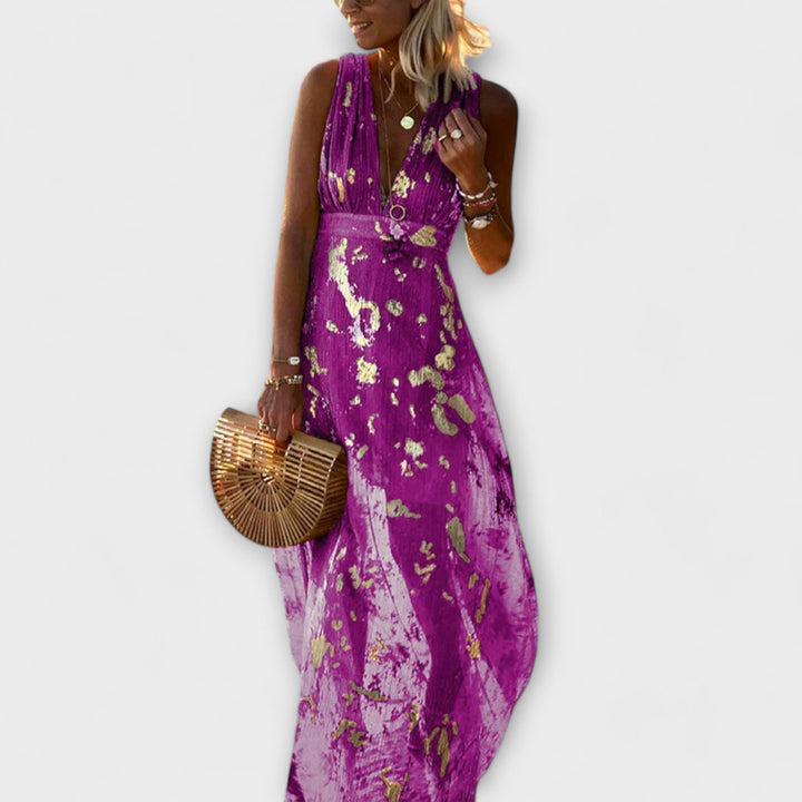 Flowing V-neck dress with sequin details