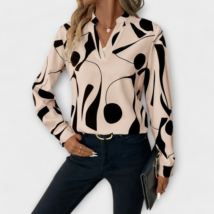 Joy | Elegant long-sleeved blouse with a pointed neckline